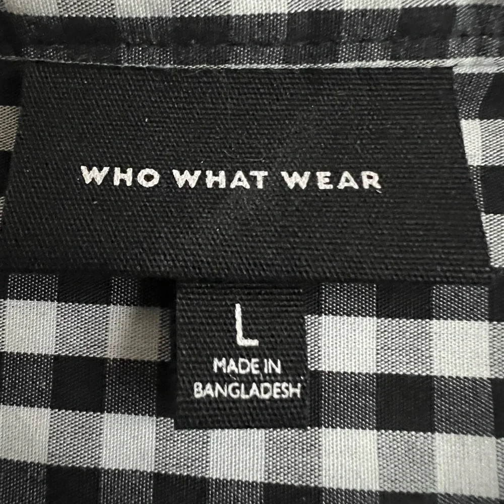 Black And White Blouse Who What Wear Mid Length Sleeve Ruffled Neckline Size L - Picture 4 of 11